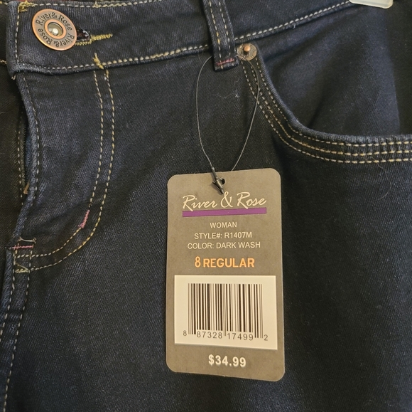 River & Rose Women's Size 8 Regular Dark Wash Relaxed Fit Fleece Lined Jeans - Picture 4 of 5